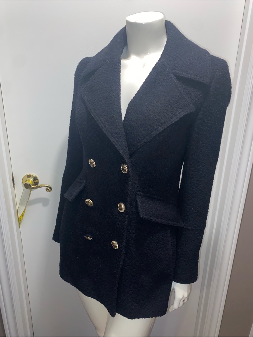 Karl Lagerfeld Charcoal Black Wool Pea Coat